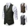 Chaleco de traje para hombre estilo europeo y americano con rayas verticales, patrón de espiga retro, cuello solapa, de un solo botón, corte ajustado, talla europea