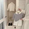 Roupa de outono para bebê menina: suéter de tricô com tranças e gola, blusa de tricô com gola de boneca vazada e torcida para bebê, blusa de puxar macia