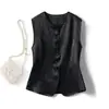 Chaleco Blazer de Acetato Lujo Ligero para Mujer, Nuevo Verano 2026 Delgado sin Mangas Cuello Redondo Chaleco Corto
