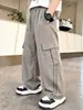 Overol para Niños Primavera y Otoño Pantalones Anchos Sueltos Niños Medianos y Grandes Pantalones Deportivos Casuales Pantalones Largos Modernos Geniales Azul Oscuro Gris Otoño