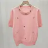 Suéter de Diamantes Estilo Coreano de Primavera Reductor de Edad Camiseta de Manga Corta para Mujer Verano Holgado Sexy Tejido Versátil Ropa de Trabajo Top