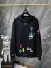 Sudadera con capucha 24SS CH Industria Pesada Color Parche Cruzado Cuero Sánscrito Graffiti Pintado a Mano para Parejas Exclusivo Transfronterizo