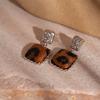 Pendientes Cuadrados de Piel Artificial con Estampado de Leopardo Retro Otoño e Invierno Moda Europea y Americana Estilo Nicho Pendientes de Alta Gama para Mujer