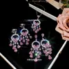 Conjunto de Colar e Brincos com Borboleta Redonda de Zircônia e Franja, Corrente de Clavícula Elegante Francesa de Luxo Leve, Joias de Nicho de Alta Gama