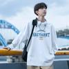 Camiseta de manga larga de algodón pesado azul marino para hombre, marca de moda, estilo americano, estilo urbano, holgada, talla grande, diseño Sense Niche.
