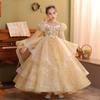 Vestidos de Anfitriona para Niñas, Elegantes Atuendos para Interpretación de Piano, Vestidos de Princesa para Niños, Vestidos de Dama de Honor con Flores para Bodas, Vestidos de Tul Abullonado para Niñas para Otoño