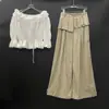 Conjunto de Pantalones Anchos con Top Nuevo de Verano de un Hombro con Adorno de Encaje y Cinturilla Falsa Plisada