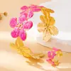 Conjunto de Joyería de Dos Piezas de Moda con Diseño de Flor de Plumeria y Esmalte Caído, Pulsera y Anillo para Mujer, Versátil para Fiestas