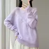 Suéter de Tricô Elegante com Bordado de Margarida 3D, Manga Longa, Estilo Preguiçoso, 100% Lã, Estilo Outono/Inverno 2026, Um Ombro