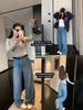 Jeans Blancos Lavados de Cintura Alta Baisiwang de Buen Ajuste 360 Grados para Mujer Otoño Nuevo Pantalones Rectos Sueltos con Efecto Adelgazante