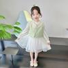 Traje de chaleco nuevo para niña estilo chino Primavera 2025 Nuevo vestido de estilo nacional para niña Falda de velo para niños Conjunto de dos piezas