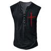 Camiseta de verano para hombre, informal, sin mangas, con estampado digital desgastado, talla grande, estilo europeo y americano, con siete botones y tapeta abierta