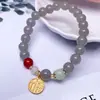 Pulsera de Cristal Rosa Jadeado Estilo Nuevo para Mujer, Pulsera de Cuentas con Amuleto de Fortuna de Ágata Jade Gris Joyería Regalo Venta al por Mayor