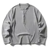 Moletom retrô estilo japonês Rumeng para streetwear, estilo old money, com gola Henry e botões, para homens, top casual versátil da moda de outono