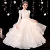 Vestido Infantil Resistente 2025 Outono e Inverno Novo Vestido de Princesa para Performance de Piano Vestido de Aniversário de Menina Pequena Apresentadora Não