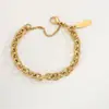 HF Pulsera para Hombre Ins Estilo Frío Cadena Redonda Dorada Cadena O Acero Inoxidable Electrochapado al Vacío Oro de 14K Todo Fósforo Acero de Titanio