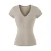 Blusa de Tricô com Ponto Trançado, Decote V, Manga Curta, Detalhe Vazado, Estilo Suave, Nova Camisa Base Slim-Fit para Meninas Modernas