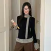 Camiseta de Manga Longa Patchwork Xadrez Estilo Americano Picante para Mulheres, Adequada para Primavera, Outono e Inverno, Top Único e Distinto