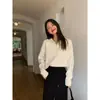 Camisa Polo Casual de Estilo Perezoso Suéter con Cuello para Mujer en Otoño Capa con Top de Punto Holgado de Color Puro de Gama Alta