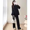 Roupa de Maternidade Outono e Inverno Conjunto Moda Acolchoado Manga Longa Casaco Amplo Veludo Branco Top Calça Wide Leg Conjunto de Duas Peças