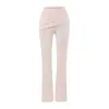 Conjunto de Camiseta Lisa de Manga Longa com Gola Assimétrica, Calça Flare de Cintura Alta e Saia Midi de Cintura Alta para um Look Apimentado