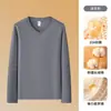 Camiseta de manga larga con cuello en V Solona de 310 g para hombre, estilo nuevo de otoño e invierno, capa interior cálida cepillada por ambos lados, top para hombre