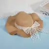 Sombrero de Paja Estilo Francés Ondulado para el Sol para Mujeres al Aire Libre en Verano, de Alta Gama, Ala Ancha, Lazo de Encaje, Protección Solar