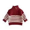 Suéter Rojo Grueso de Año Nuevo para Bebé Niño, Tejido de Punto Rayado Elegante de Invierno para Bebés y Niños Pequeños, Atuendo de Felicitación de Año Nuevo para Niños Pequeños