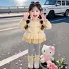 Conjunto de Outono para Meninas 2026 Novo Lindo e Fashionável Suéter de Tricô para Bebê Jaqueta e Calça Legging Conjunto de Duas Peças