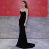 Vestido de Noche de Banquete Diosa 2026 Estilo Nuevo Sencillo y Elegante Banquete Cumpleaños Negro Cola de Pez con Tirantes Sexy