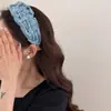 Grampo de Cabelo/Tiara Retro Coreana Preguiçosa com Lantejoulas Jeans Azul para Mulheres 2025 High-End Simples Tiara de Cabelo Alta Acessório de Cabeça