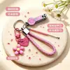 Chaveiro Pingente Flor de Cerejeira Doce, Acessório para Bolsa de Menina, Chaveiro, Cortador de Unha Cartoon Trançado, Conjunto Combinado de Limpador de Ouvido