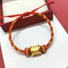 Pulsera de Hilo Rojo con Cuenta de la Fortuna del Mantra de Seis Caracteres de Oro Puro, Hilo de la Suerte, Suministro para Transmisión en Vivo, Regalo Corporativo, Venta al por Mayor desde un Solo Artículo