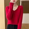 Camisola de lã de vestuário de primeira linha sem costura feminina com decote em V coreano camisa base de lã solta para todos os jogos camisola quente feminina atacado