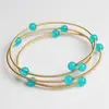 Pulsera de Hilo de Cobre Chapado en Oro de 14K Envuelto en Perlas Redondas Naturales de Amatista y Lapislázuli, Joyería de Mano Simple y Elegante, Accesorios Transfronterizos