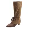 Botas retro de tacón oculto con punta fina adelgazantes y de plataforma para mujer, nuevas botas vaqueras western plisadas de media caña para verano 2026