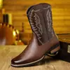 Botas de Cowboy Ocidentais Transfronteiriças Moda Bordado Cavaleiro Corte em V Altas até o Joelho Comércio Exterior Sapatos de Couro Tamanho Grande