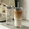 Copo de vidro de grande capacidade, caneca gigante com alça, tampa e canudo para uso no escritório, copo de café e água para meninas