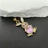 Collar con Colgante de Conejo Corazón Rosa Full Diamond para Mujer, Cadena para Clavícula Versátil de Nicho, Accesorios de Colgante, Joyería DIY