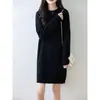 Outono Inverno 2026 Novo Estilo Coreano Vestido Suéter Gola Semi Alta Pulôver Comprimento Médio Camada Base Roupa Externa Vestido Tricô Saia