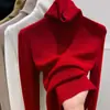 Suéter de capa base de cuello alto otoño e invierno nuevo estilo top de cuello de pelo jersey de manga larga tejido elegante ajuste ceñido tejido de punto blanco