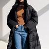 Chaqueta acolchada de algodón de invierno para mujer. Chaqueta acolchada de algodón informal con cordones de estilo coreano de longitud media para mujer. Chaqueta holgada por encima de la rodilla.