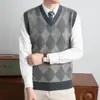 Fábrica de Suéteres Otoño Nuevo Chaleco de Punto para Hombres de Mediana Edad Casual Cuello en V Base Sin Mangas Chaleco Superior Argyle