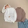 Camiseta de manga larga de modal con cuello semialto fruncido, nueva camiseta básica de color liso para otoño e invierno, top versátil de cuello medio