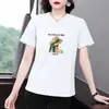 Nova Camiseta Feminina de Manga Curta, Tamanho Grande, Caimento Solto, Versátil, Emagrecedora, Rejuvenescedora, Casual, Fashion, Top com Gola Redonda para o Verão