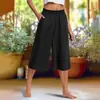 Pantalones casuales de pierna ancha cropped plisados de cintura elástica con bolsillos, holgados, de talla grande, para primavera y otoño del sudeste asiático, para comercio exterior