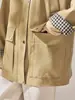 ShengduDescuento por tiempo limitado: Gabardina de estilo vintage con solapas de piel sintética de color contrastante y diseño de patchwork a cuadros