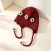 Gorro de Invierno para Bebé Tejido Lindo Estilo Coreano Dulce Floral con Orejeras Gorro Cálido Engrosado para Bebés y Niños Pequeños