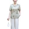 Nuevo Traje de Madre de Estilo Chino, Tops de Chifón para Mediana Edad y Ancianas, Camiseta de Verano de Manga Corta y Delgada para Señora Abuela, Conjunto de Dos Piezas