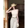 Top de punto sin mangas con cuello redondo y diseño ondulado casual estilo coreano para mujer, de verano, corte ajustado, elegante y versátil